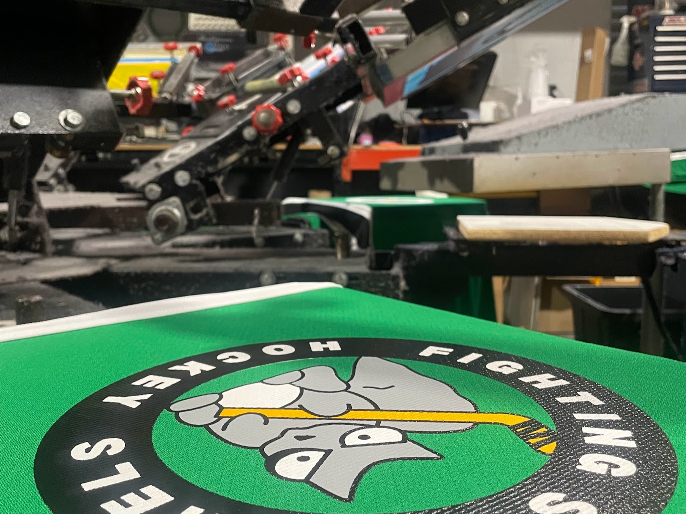 Screen printing process at Risicato Designs