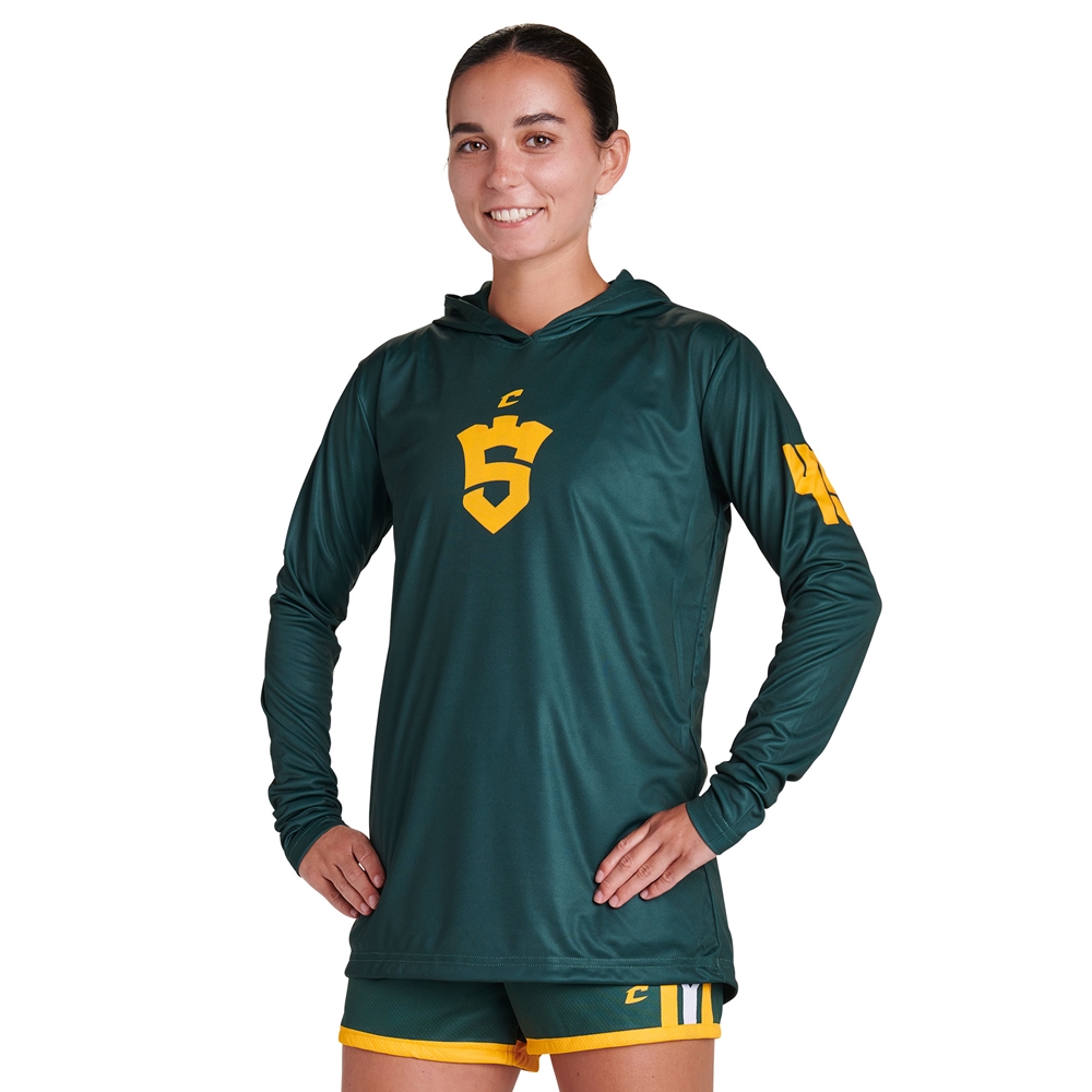 Champro JUICE Long Sleeve Shooter Shirt with Hood custom sublimated team apparel front view
