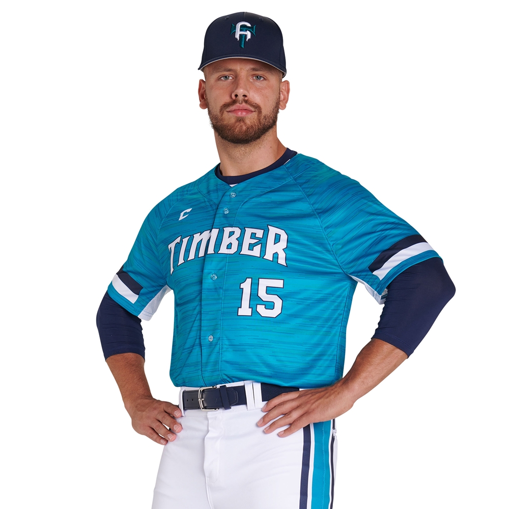 Champro JUICE Full Button Pro Neck Short Sleeve Fitted Jersey custom sublimated team apparel front view
