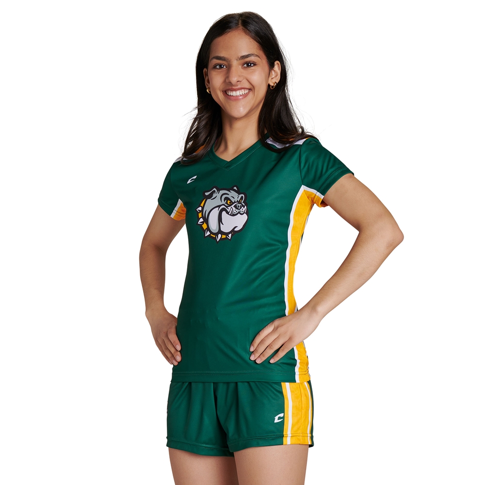 Champro Juice V-Neck Cap Sleeve FITTED T-Shirt custom sublimated team apparel front view