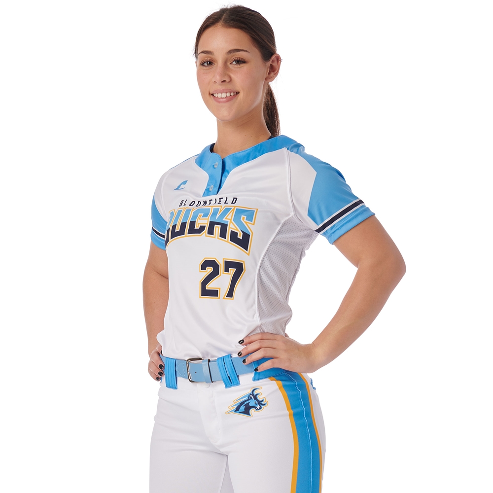 Champro JUICE 2-Button Short Sleeve Jersey custom sublimated team apparel front view