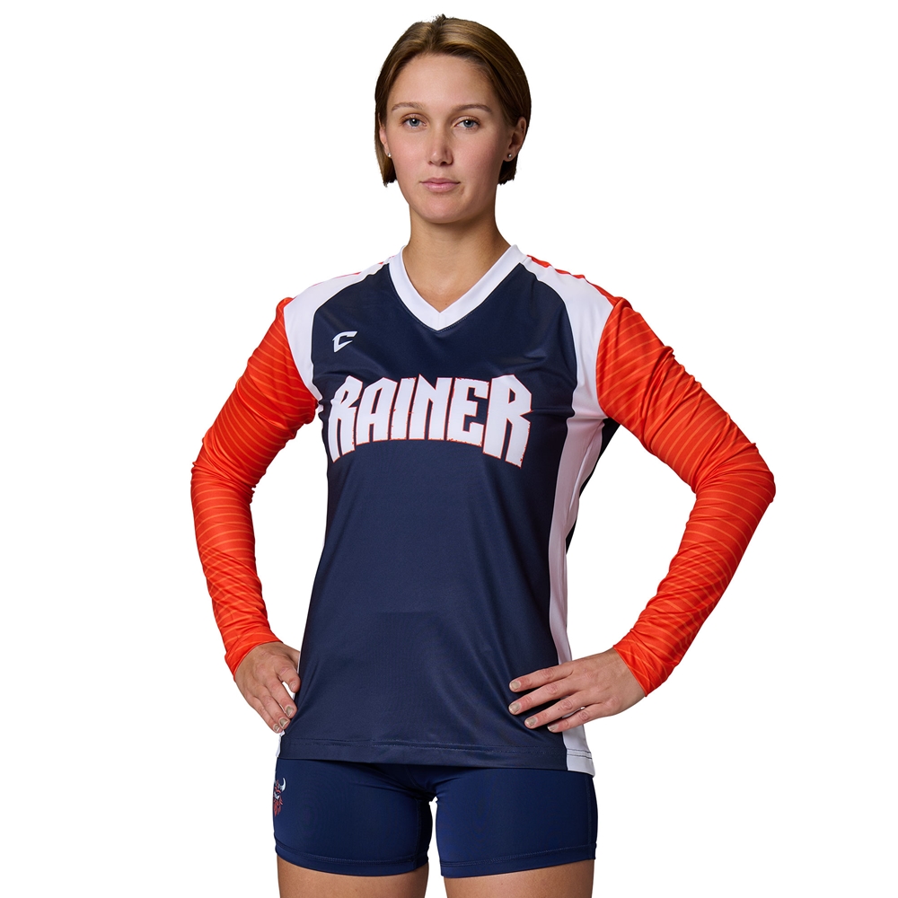 Champro Juice V-Neck Long Sleeve Shooter Shirt custom sublimated team apparel front view